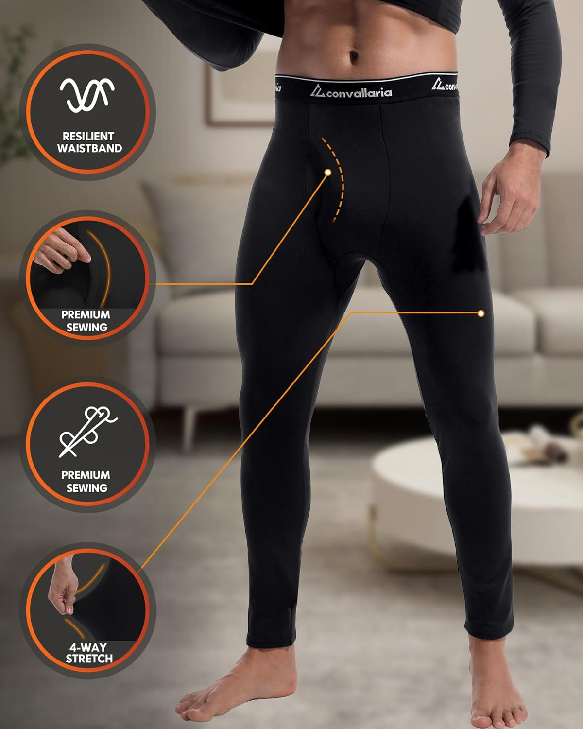 2 Pack Thermal Underwear for Men Long Johns Fleece Lined Base Layer Set Winter Bottom Top 2XS-6XL