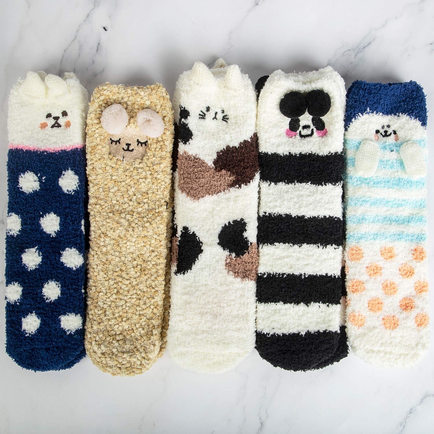 5 Pairs Fuzzy Socks for Women Soft Warm Slipper Socks Microfiber Cozy Socks Home Fluffy Christmas Socks(Navy)
