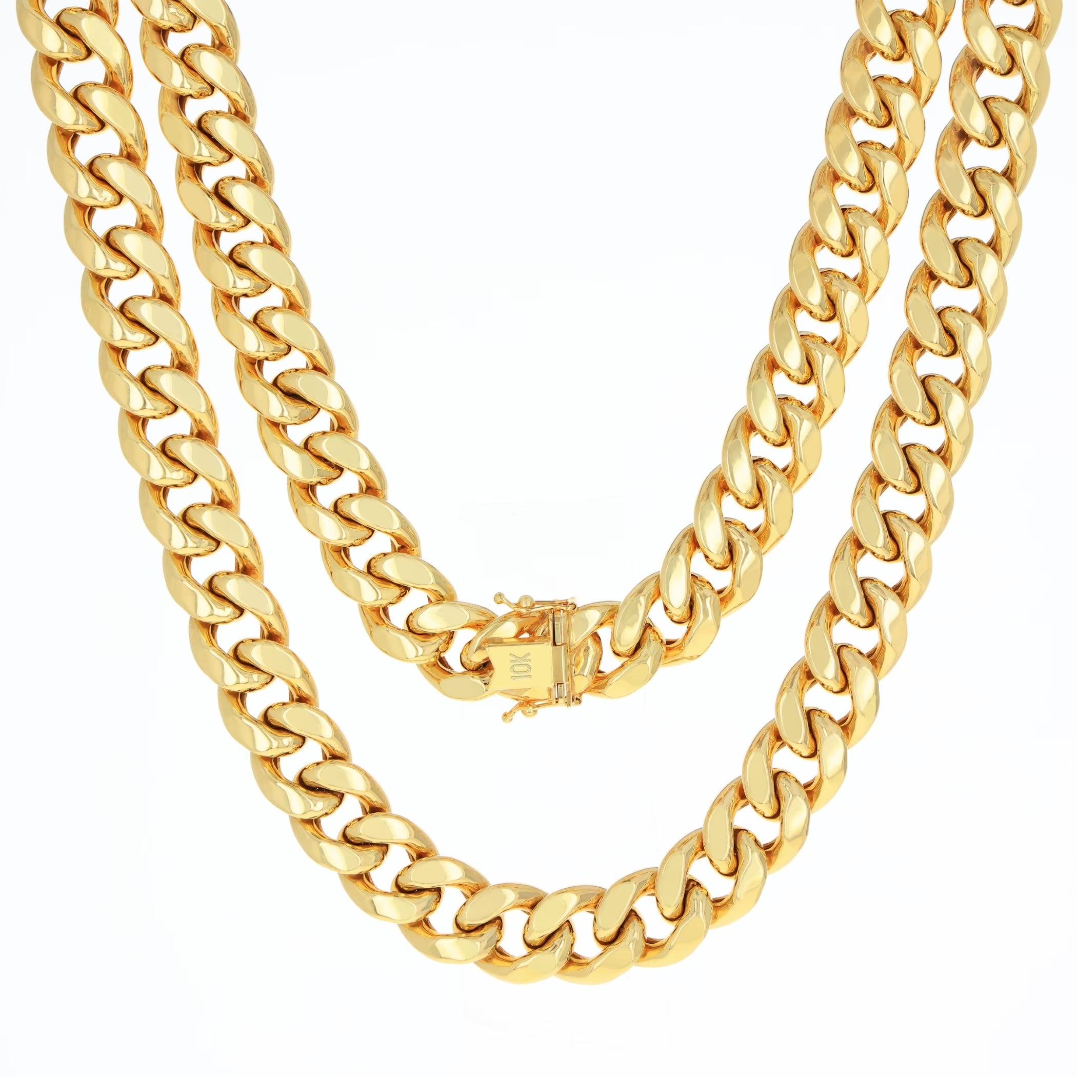 10K Real Yellow Gold Miami Cuban Link 13Mm Thick Chain Necklace (20"-30") Italian Jewelry for Men