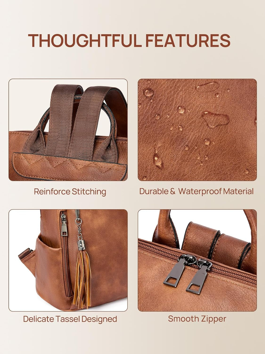 Backpack Purse for Women, PU Leather anti Theft Travel Purse Shoulder Bags with Tassel